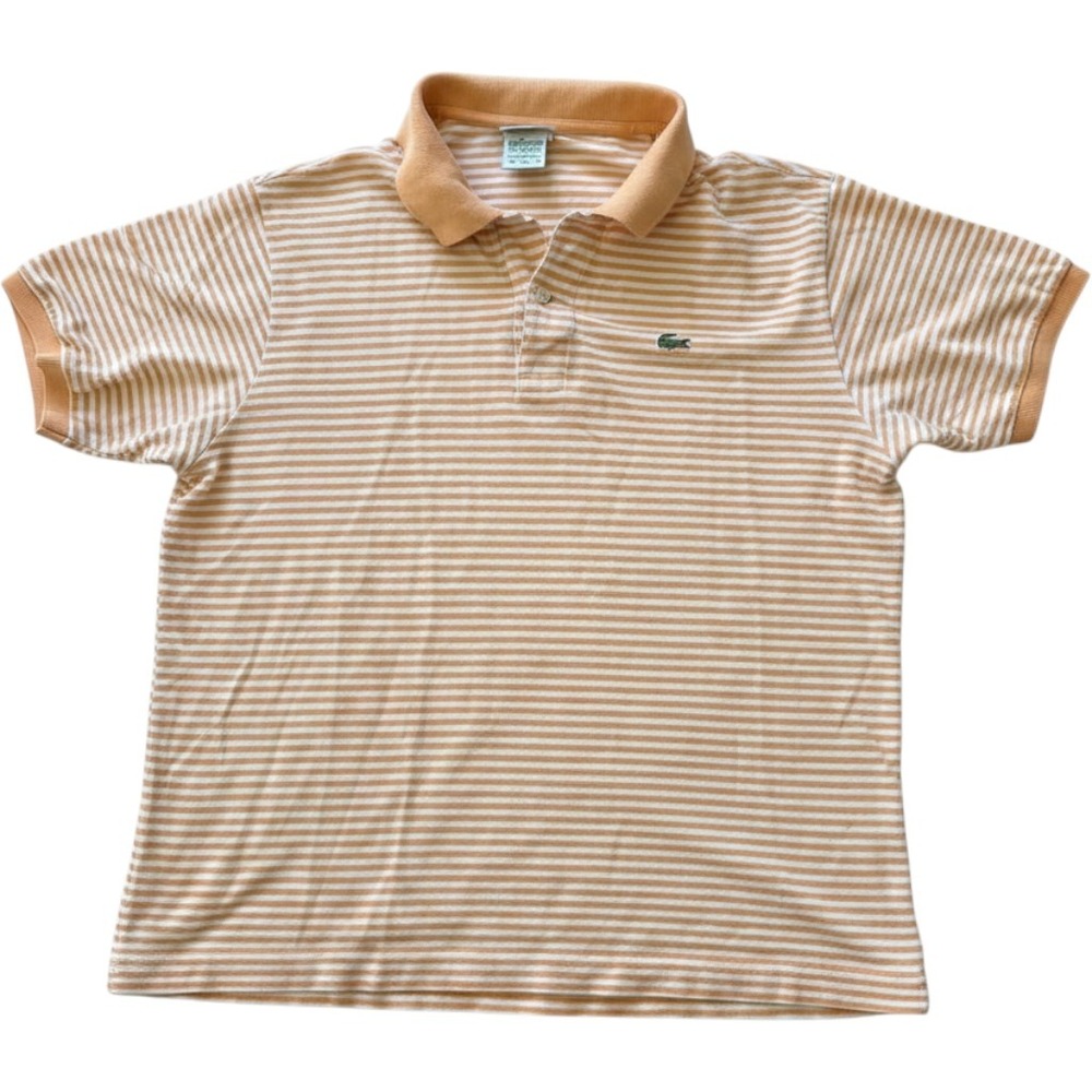 Lacoste Mens Vintage Made in France Striped Polo Shirt Peach White XL preppy